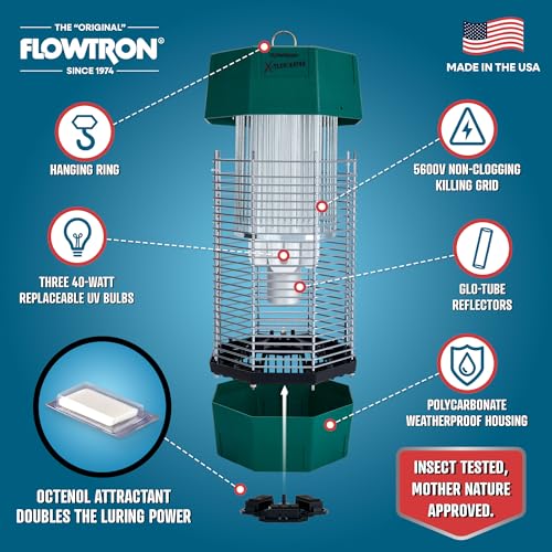 Flowtron Bug Zapper, 2 Acres Outdoor, 120W UV, 5600V, Octenol, Made in USA