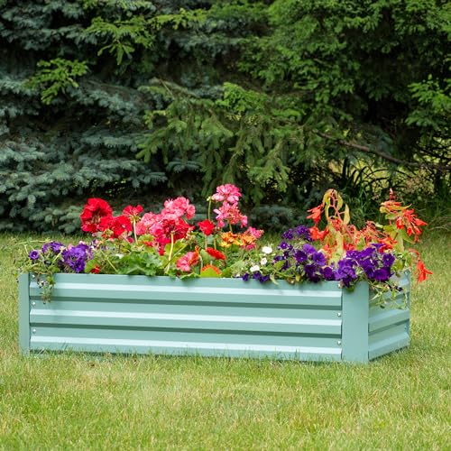 Sunnydaze Rectangle Galvanized Raised Garden Bed for Vegetables & Flowers - color: Green