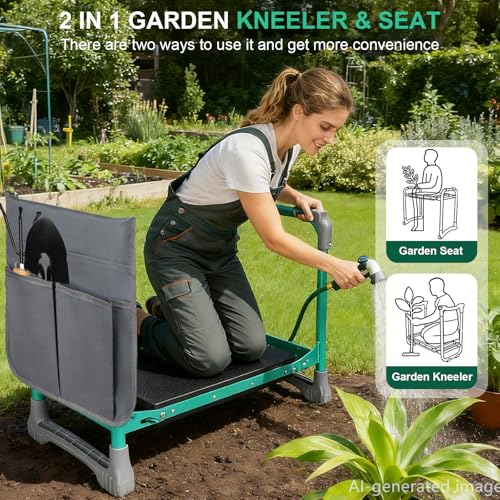 Garden Kneeler and Seat 2-in-1 Foldable Bench, with Storage Bags & Non-Slip Foam Pad