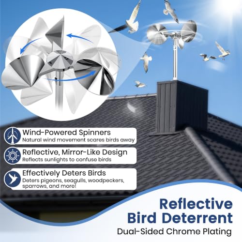 2 Pack Reflective Spinning Bird Deterrent, Heavy Aluminum Wind Repeller