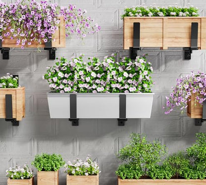 Y&M 6 Pack Adjustable Planter Box Brackets (6 to 12.5 in), Universal Window Box Brackets, Heavy Duty Iron Flower Box Wall Mounting Hooks for Balcony, Fences, Patio, and Garden - Black - size: 6pcs Black