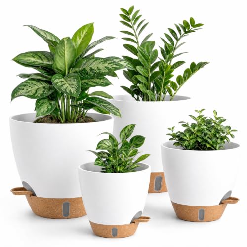 Self Watering Pots 12/10/8/9 Inch Large Indoor Outdoor White Planters - color: White