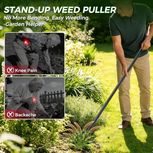 Stand Up Weed Puller Tool, 46'' All-Steel Handle, Heavy Duty Weeder