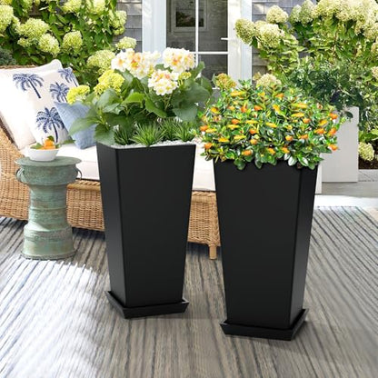 TUYOHW 24-Inch Tall Planters for Outdoor Plants, Set of 2, Black - color: Square Classic Black