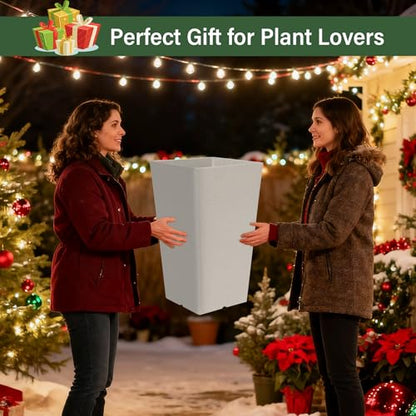 Neoaider Set of 2 Tall Planter, 21 inch Large Plastic Planter, Light Gray - color: Light Gray