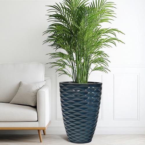 19" Wavy Ceramic-Look Outdoor Planters for Plants Set of 2 Tall Pots - color: 19"h-navy Blue Wavy