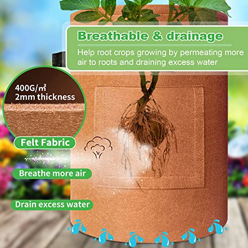 5-Pack 10Gallon Potato Grow Bags with 8 Plant Label Stakes, Thickest 400G Fabric with 150lb Load Handles, Bags for Growing Potatoes with Visual Harvest Window,Multi-Colored Breathable Planter