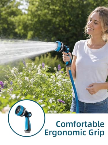 Garden Hose Nozzle with 10 Spray Patterns, Water Hose Sprayer for Outdoor - color: Sky Blue