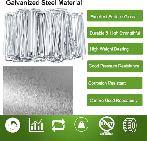 100 Pack Landscape Staples, 4" 8 Gauge Galvanized Steel Garden Stakes,Landscape Pins Turf Staples for Securing Weed Barrier Artificial Grass - size: 4in