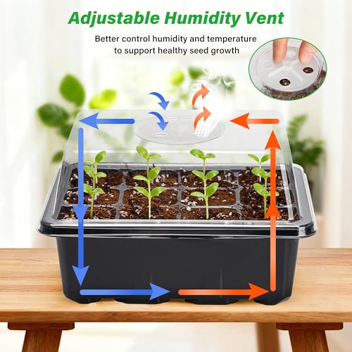 Bonviee 5-Pack Seed Starter Trays, Humidity Dome, Base, 12-Cell Tray, Black - color: Black, size: 5 Packs (60 Cells)