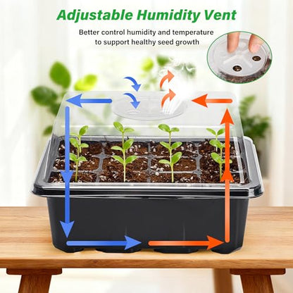Bonviee 5-Pack Seed Starter Trays, Humidity Dome, Base, 12-Cell Tray, Black - color: Black, size: 5 Packs (60 Cells)