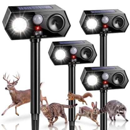 Solar Deer Repellent Outdoor, Motion Activated Animal Deterrent, 4 Pack
