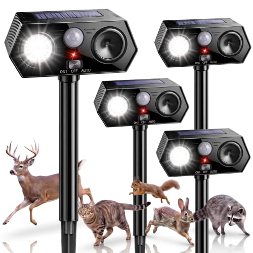 Solar Deer Repellent Outdoor, Motion Activated Animal Deterrent, 4 Pack