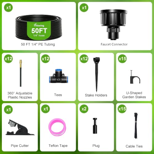 50 FT 360° Adjustable Irrigation System for Garden with Stake Holders - size: 50FT