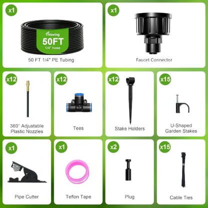 50 FT 360° Adjustable Irrigation System for Garden with Stake Holders - size: 50FT