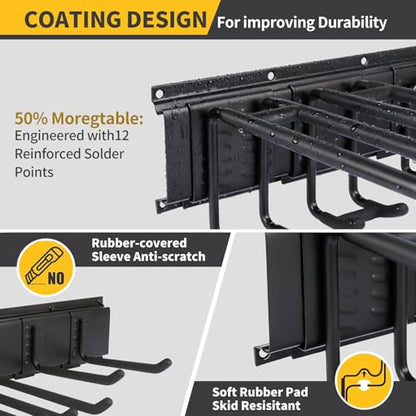 66'' Heavy-Duty Garage Tool Organizer Wall Mount – 720lbs Capacity Metal Rack with Adjustable Hooks for Rake, Broom, Shovel, Snowboard & Garden Tools
