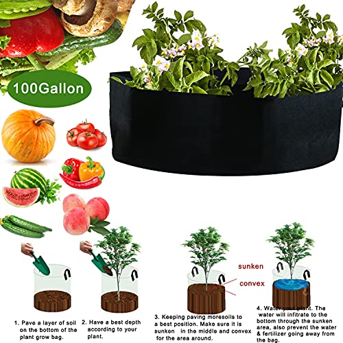 2-Pack 100 Gallon Large Non-Woven Grow Bags Reusable Thickened Durable Aeration Fabric Pot Black (100Gal_2Pcs) - color: 100gal_2pcs