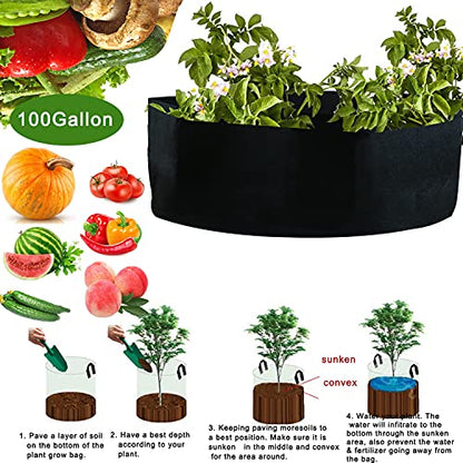 2-Pack 100 Gallon Large Non-Woven Grow Bags Reusable Thickened Durable Aeration Fabric Pot Black (100Gal_2Pcs) - color: 100gal_2pcs