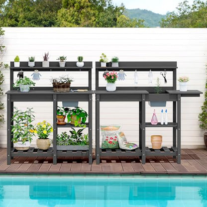 SERWALL Outdoor Potting Bench with Removable Sink,Gardening Table,Grey - color: Gray, size: Classic