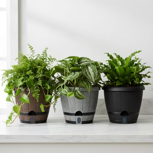 Sun-E Self Watering Whiskey Barrel Planters for Indoor Outdoor 10" X 3 Pack - color: Mix Colour Set