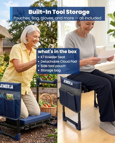 Aimerla K7 Foldable Garden Kneeler Seat, Upgraded Anti-Slip Base, 350LBS Capacity, 10.2" Wide EVA Pad & Detachable Cloud Cushion, 2-in-1 Kneeler Bench for Seniors, Gardening Gifts for Parents - color: Navy Blue