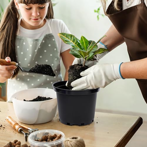 GREANER Plastic Garden Pots, 8 Inch Nursery Pots for Indoor Outdoor Plants, Black Plastic Planters for Planting Seeds, Flower, Succulent(Pack of 10) - size: 8 Inch