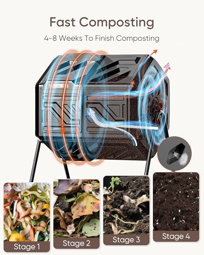 THE Growing 43 Gal Outdoor Compost Bin Tumbler for Backyard Garden, Black - color: Black