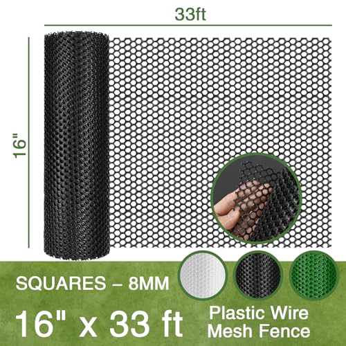 Black Plastic Wire Mesh Fence 16In x 33Ft, Chicken Wire Fencing for Poultry - color: Black, size: 16IN x 33FT
