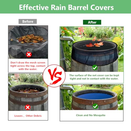 Tryly 2Pcs Mesh Cover for Rain Barrels, Pop Up Rain Barrel Net Cover with Drawstring, Water Collection Buckets Cover, Rain Barrel Netting Screen to Block Leaves and Debris Falling in (29.5inch) - size: 29.5inch