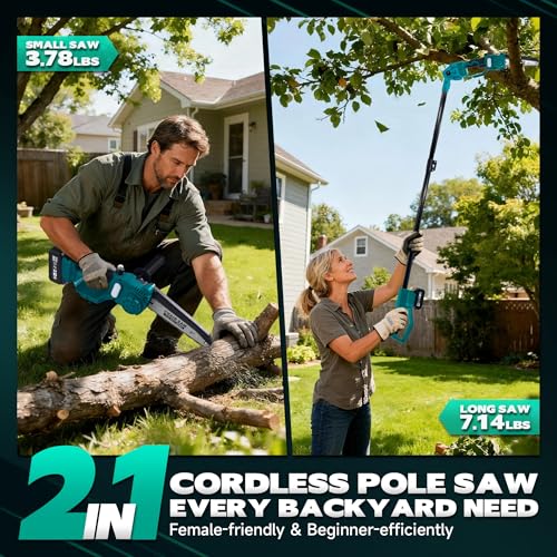 Brushless Cordless Pole Saw & 8Inch Mini Chainsaw For Branch Cutting - color: Turquoise, size: 8inch
