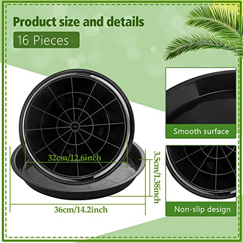 Honeydak 16 Pack 14.2 Inch Plant Saucer Plastic Plant Water Tray Plastic Saucers for Indoors Outdoors Round Pot Planter Heavy Duty Drip Trays for Garden Flower, Black - size: 14.2 Inches in Top Size