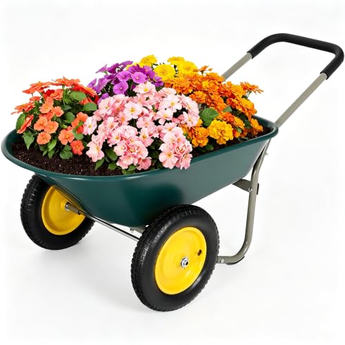 Dual-Wheel Wheelbarrow, 4.5 Cu Ft, 13" Pneumatic Tires - color: 4.5cbf|dark Green