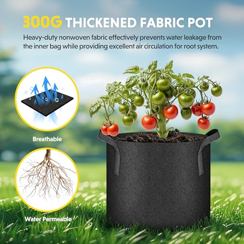 iPower Plant Grow Bag 10 Gallon 6-Pack Heavy Duty Fabric Pots, 300g Thick Nonwoven Fabric Containers Aeration with Nylon Handles, for Planting Vegetables, Fruits, Flowers, Black 2024 Version - color: Black, size: 10 Gallon