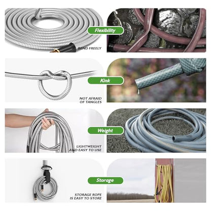 75 FT Leak-proof Stainless Steel Metal Garden Hose,Non-Expanding Water Hose - size: 75FT