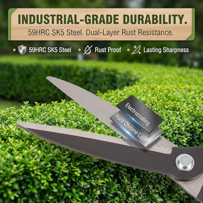Hedge Shears for Trimming Shrubs - 23.8 Inch Manual Hedge Clippers Handheld with SK5 High Carbon Steel Blades, 59HRC Hard Chrome Plated Gardening Tools, 1.6lbs Lightweight for Women & Seniors