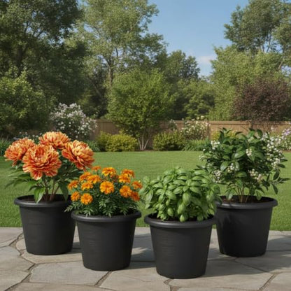 4 Pack 14 Inch Plastic Planter Pots with Drainage Holes Raised Base - size: Medium - 14 inch