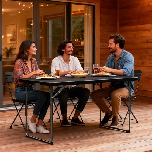 Folding Table, 4FT Foldable Picnic Table with Adjustable Height, Heavy Duty Fold-in-Half Portable Table for Weddings, Camping, RV Travel, Parties, BBQs, and Indoor Use, Easy to Fold and Store - color: Black, size: 4FT