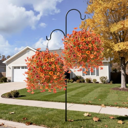 INQCMY Artificial Fall Flowers for Outdoors Faux Mums UV Resistant - color: Orange Fall Red