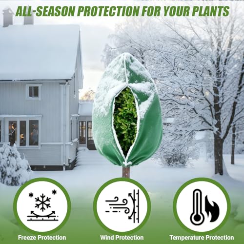 5Pcs Plant Frost Protection Covers 31.5x47.2 Inches – Reusable Breathable Freeze Blankets with Drawstring, Waterproof Non-Woven Fabric Frost Cloth for Winter Plant, Shrub, Tree, and Garden Protection - style: Medium