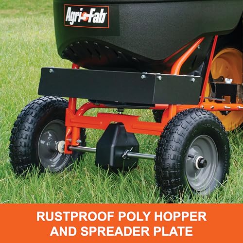 Agri-Fab Tow Behind Broadcast Spreader for Seed, Fertilizer, Salt and Ice Melt, 110 lb Capacity Lawn and Garden Spreader with 10 Ft Spread Width - style: 110 lb. Direct Rod Control Tow-Behind Spreader