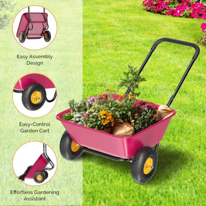 VINGLI Wheelbarrow, Plastic and Steel Wheel Barrel, Garden Cart for Lawn, Gardening, Construction (Pink) - color: Pink
