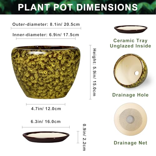 8 Inch Flower Pot, Ceramic Planters with Drainage, Yellow Leopard - color: Yellow Leopard, size: 8 Inch