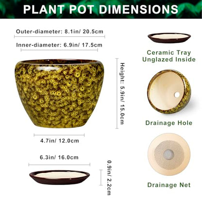 8 Inch Flower Pot, Ceramic Planters with Drainage, Yellow Leopard - color: Yellow Leopard, size: 8 Inch