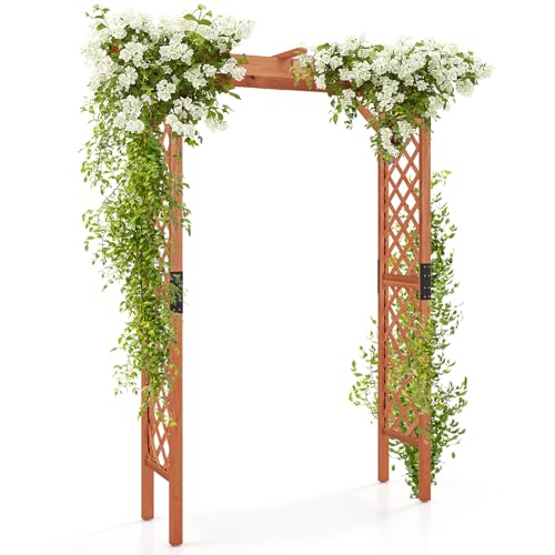 Giantex 7FT Wooden Garden Arbor Trellis, Wedding Arch for Ceremony - color: Walnut Brown, size: 67"W x 84"H