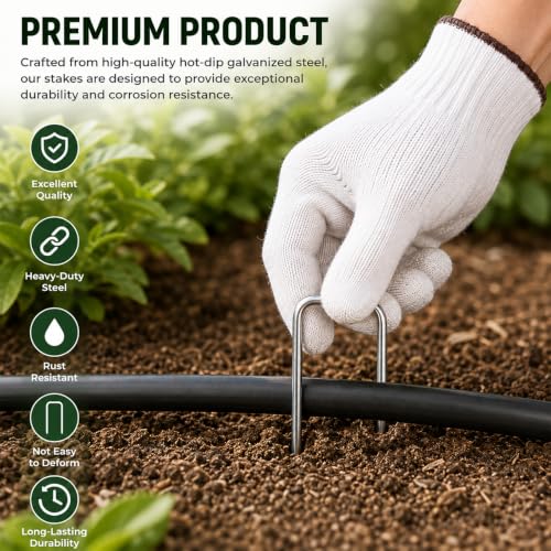FEED GARDEN 6 Inch 200 Pack Galvanized Landscape Staples 11 Gauge Anti-Rust Garden Stakes Landscaping Fabric SOD Pins Yard Stakes for Christmas Decoration Weed Barrier Fabric - size: 6 Inch