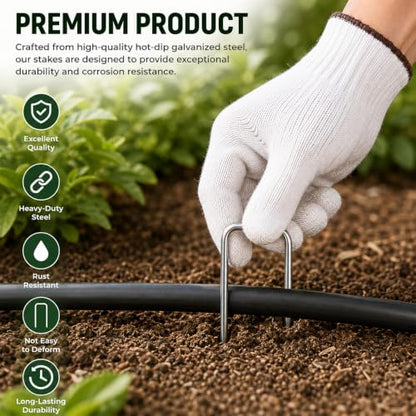FEED GARDEN 6 Inch 25 Pack Galvanized Landscape Staples 11 Gauge Anti-Rust Garden Stakes SOD Pins Yard Stakes - size: 6 Inch