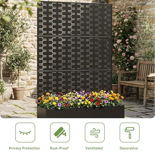 Metal Raised Garden Bed with Trellis and Wheels, 71"x47"x16" (Black-Brick) - color: Black-brick, size: 71"x47"x16"