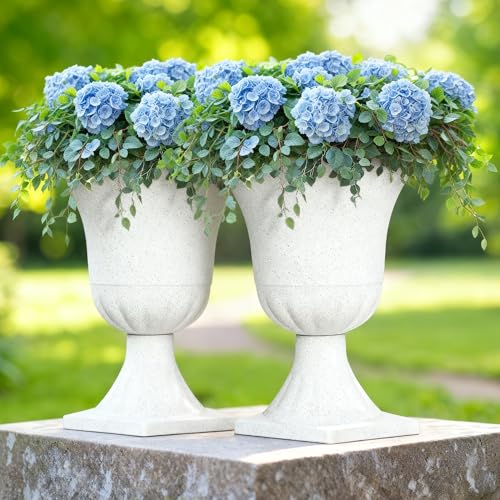 Autodaya 22" Large Urn Outdoor Planters Set of 2, White Terrazzo Plant Pots - color: 22"-urn Planter White