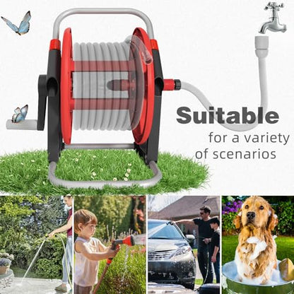 Garden Water Hose Reel,Holds 50-60 Ft of 5/8" Hose - color: Red