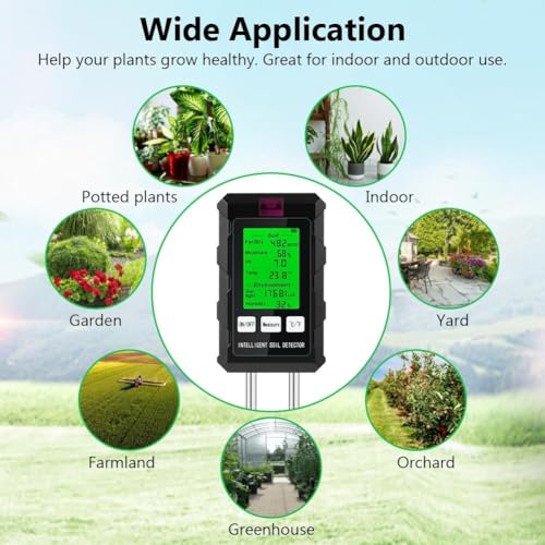 6-in-1 Soil Moisture Meter with Moisture/pH/Temperature/Sunlight/Air Humidity/Fertility, Soil Tester for Farming, Gardening and Outdoor Plants (2*AAA Battery Needed)| Factory-Permanent Calibration